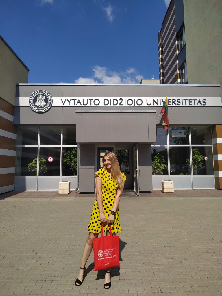 Sophio Tabatadze in front of VDU campus in Vilnius